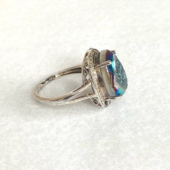 Sterling Silver 925 STS Oval Titanium Aura Quartz Druzy Ring Sz 8.5 - Picture 4 of 16
